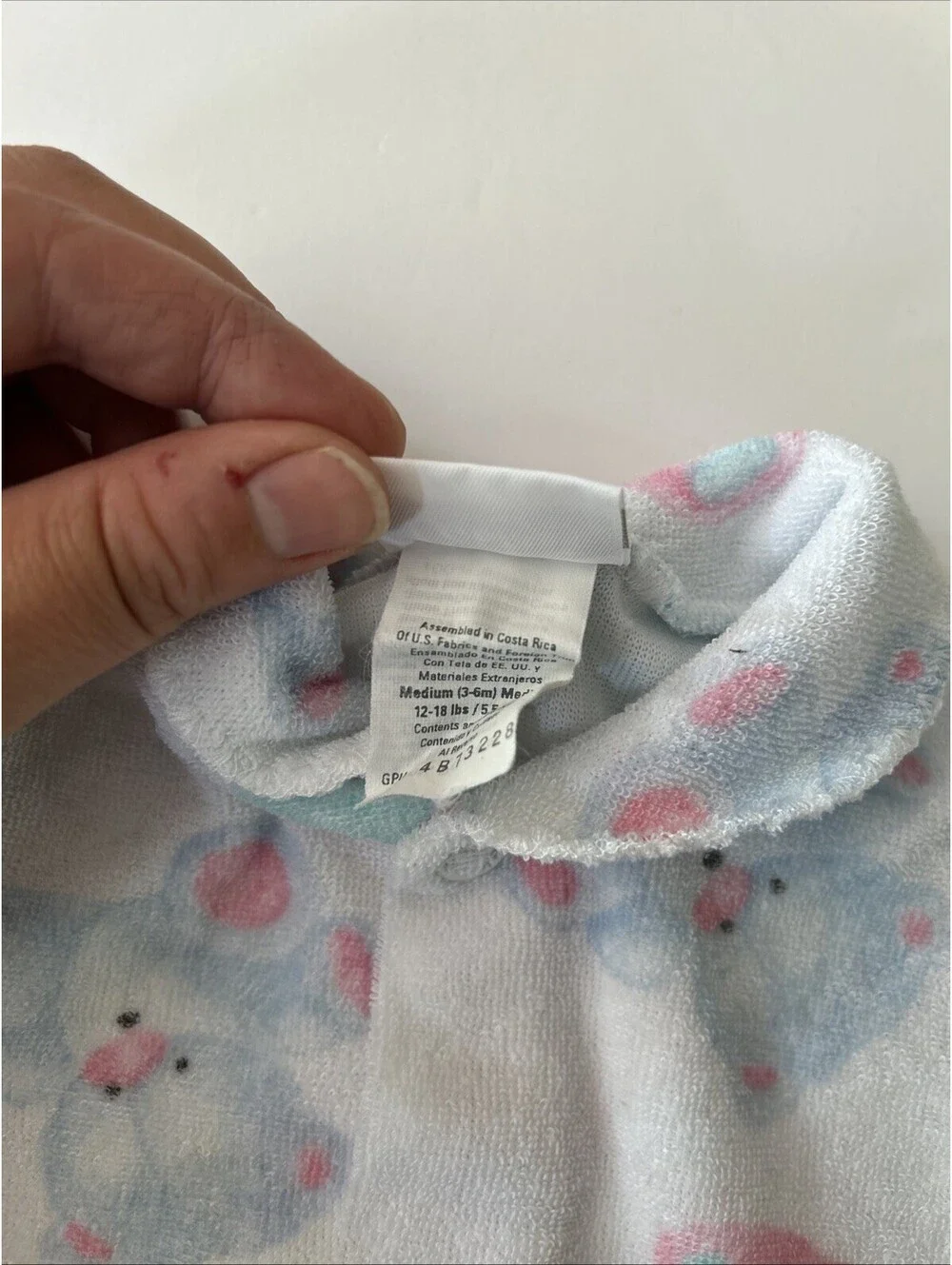 Carter's Terry Cloth Teddy Bear Baby Sleeper Pastel Size M 3-6 Mo Vintage 1990s